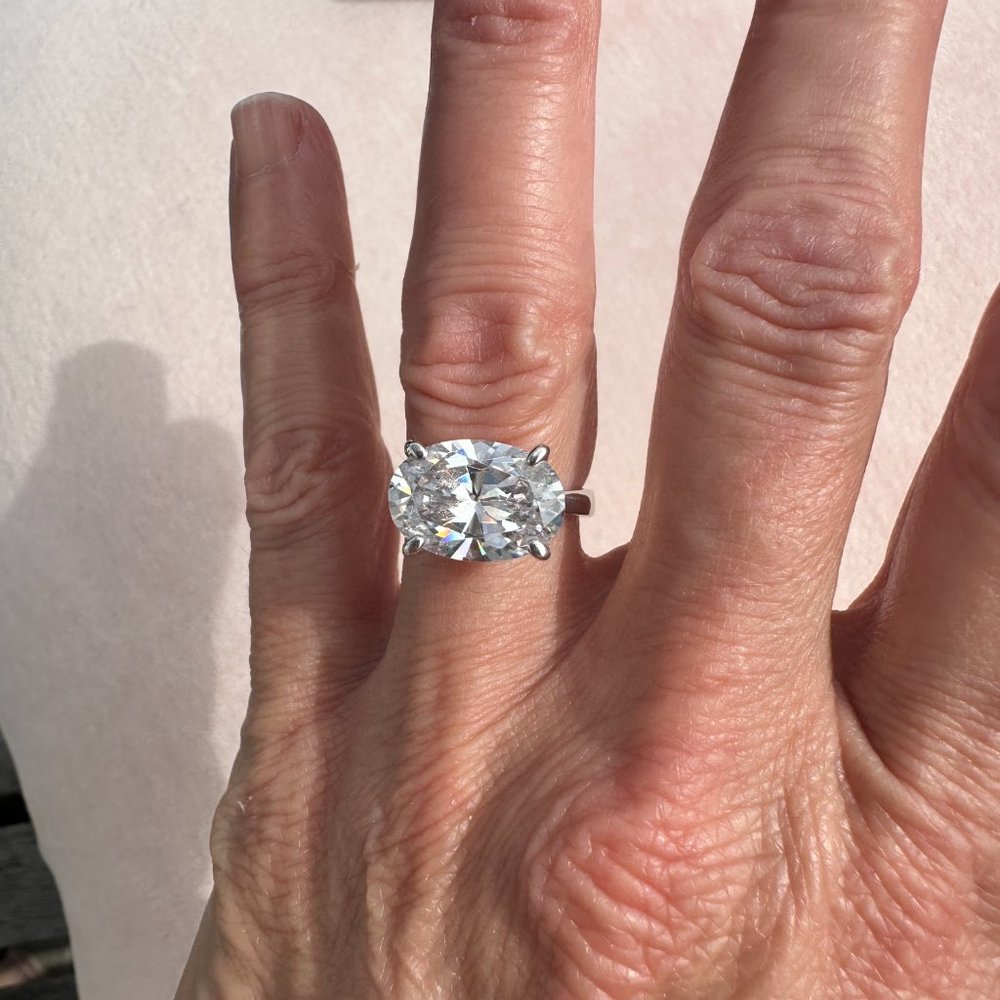 5 Carat Cubic Zirconia Oval Solitaire Engagement Ring - Picture 13 of 17